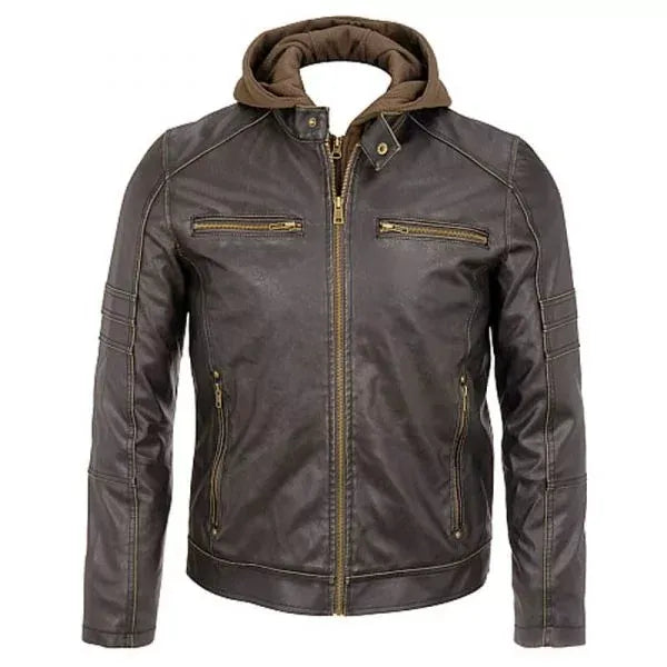 Men's Dark Brown Hooded Leather Jacket