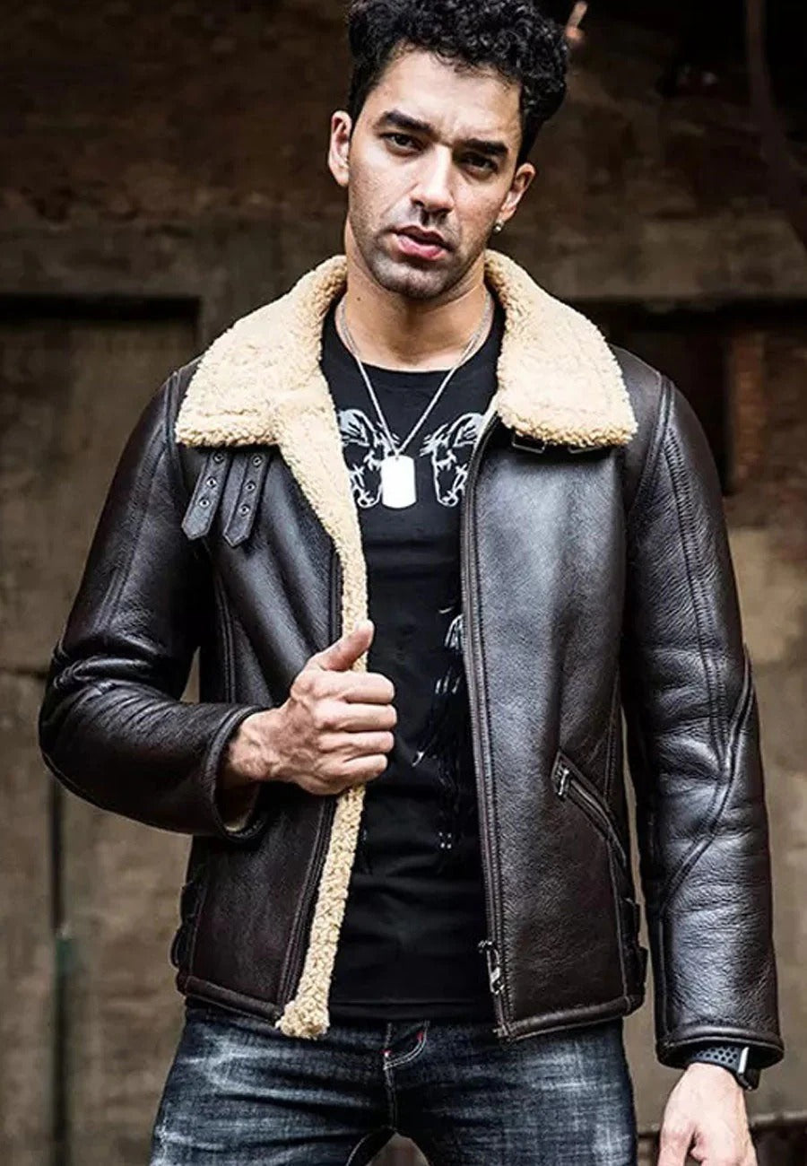 Men’s Black Leather Shearling Jacket