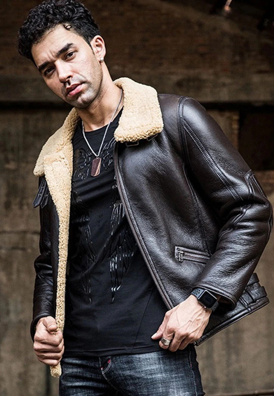 Men’s Black Leather Shearling Jacket