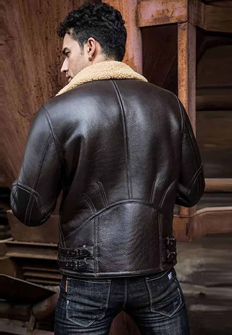 Men’s Black Leather Shearling Jacket