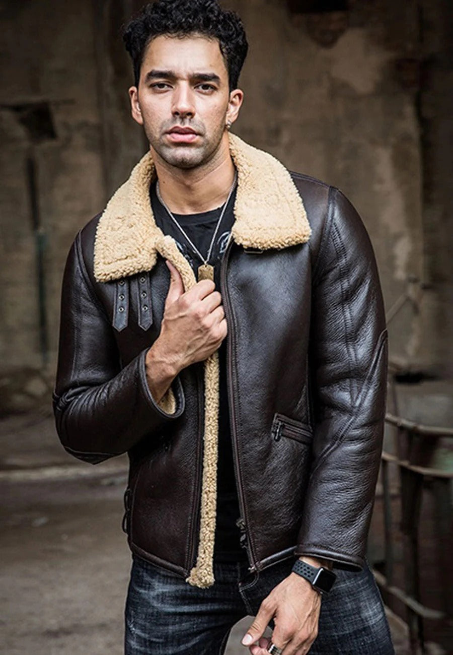 Men’s Black Leather Shearling Jacket