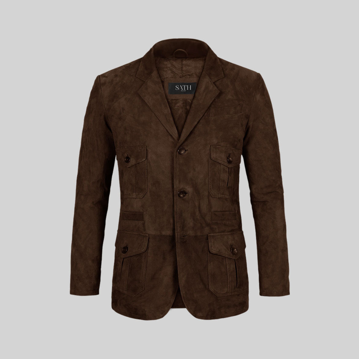 Men's Dark Brown Three Button Leather Blazer