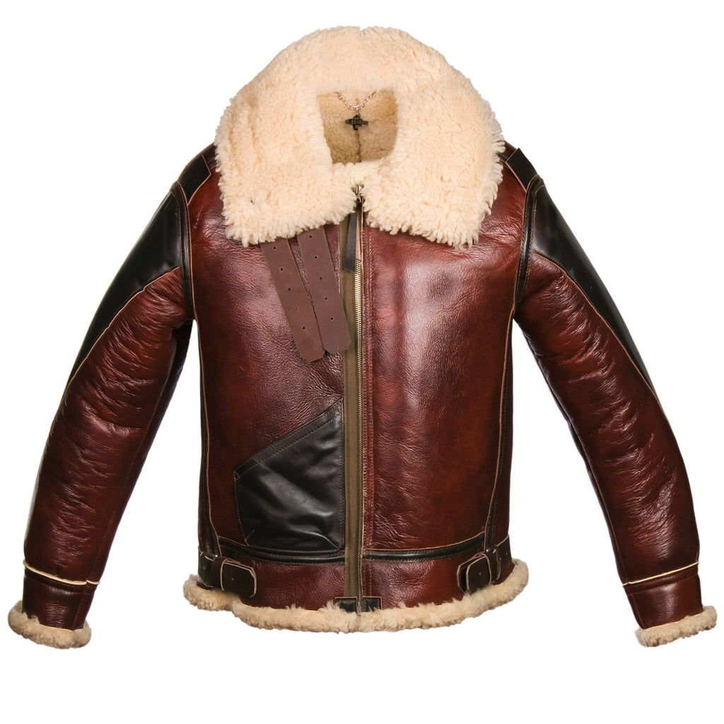 Men's Dark Brown with White Fur Shearling Leather Jacket