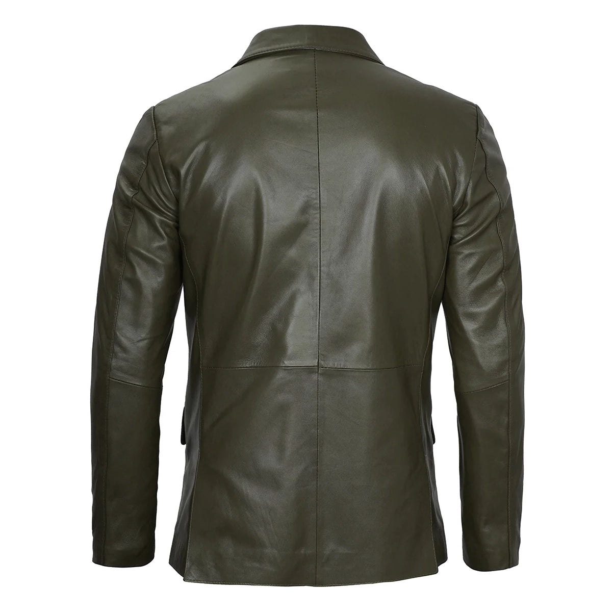 Men's Dark Green Button Down Leather Blazer