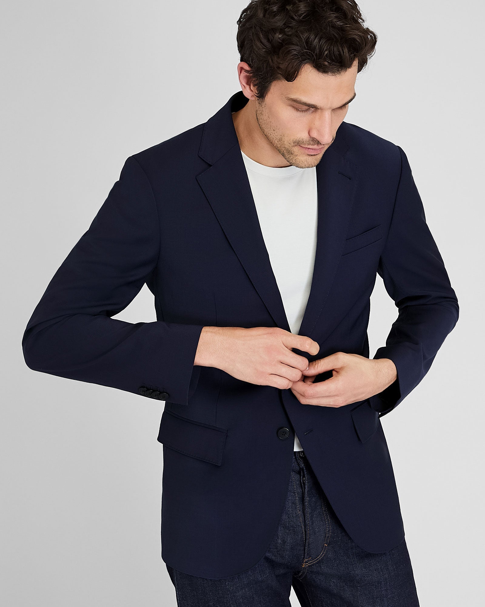 Men's Dark Navy Blue Slim Fit Two Button Blazer