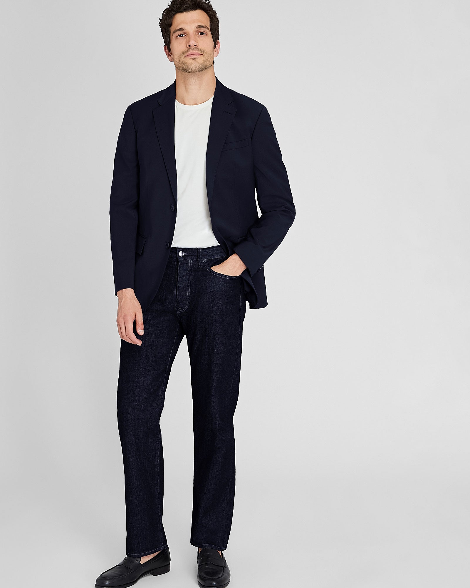 Men's Dark Navy Blue Slim Fit Two Button Blazer