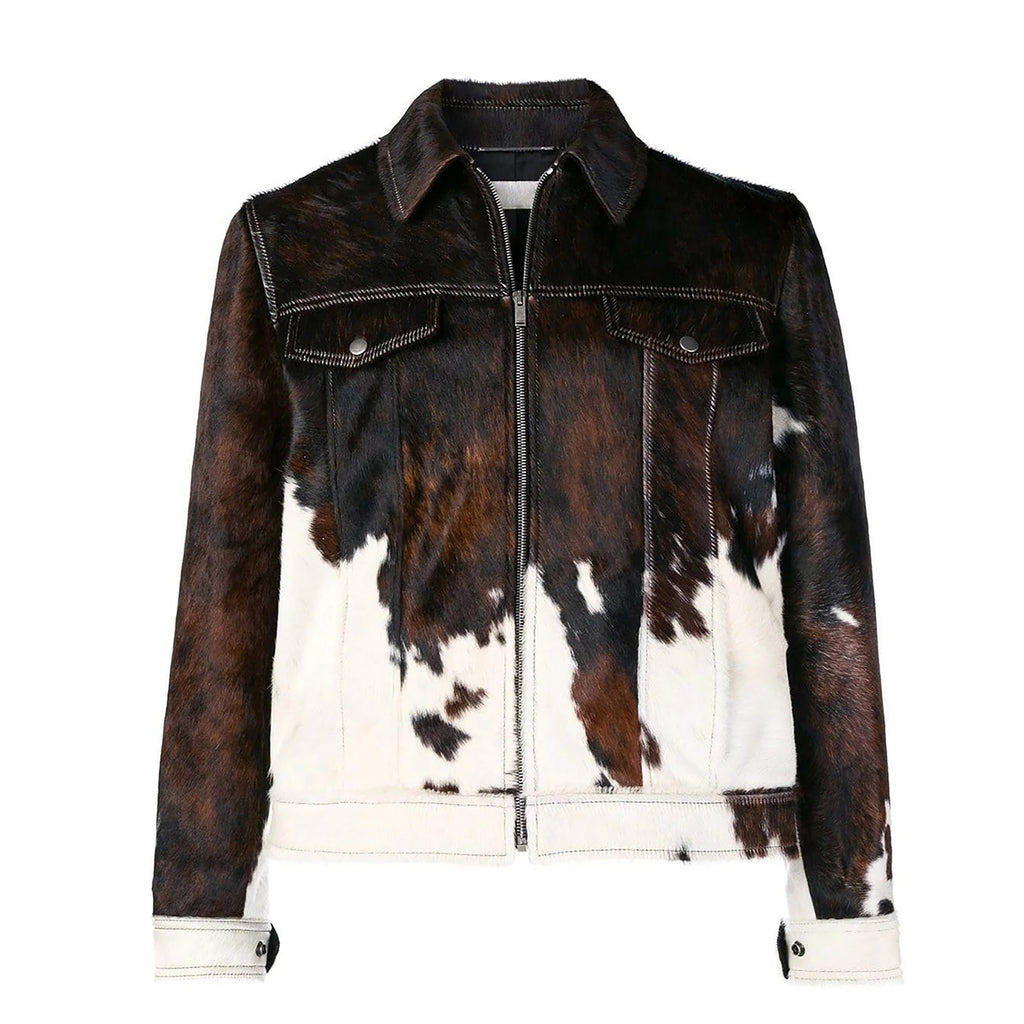 Men's Dark Tricolor Genuine Cowhide Leather Jacket