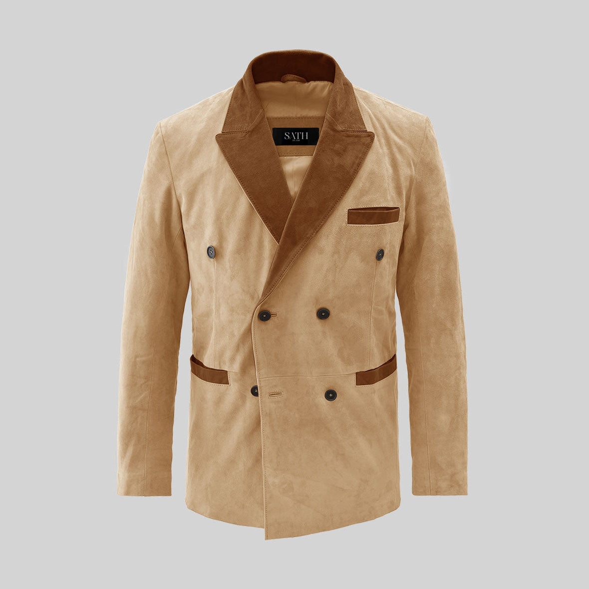 Men's Double Breasted Beige Suede Hampton Leather Blazer
