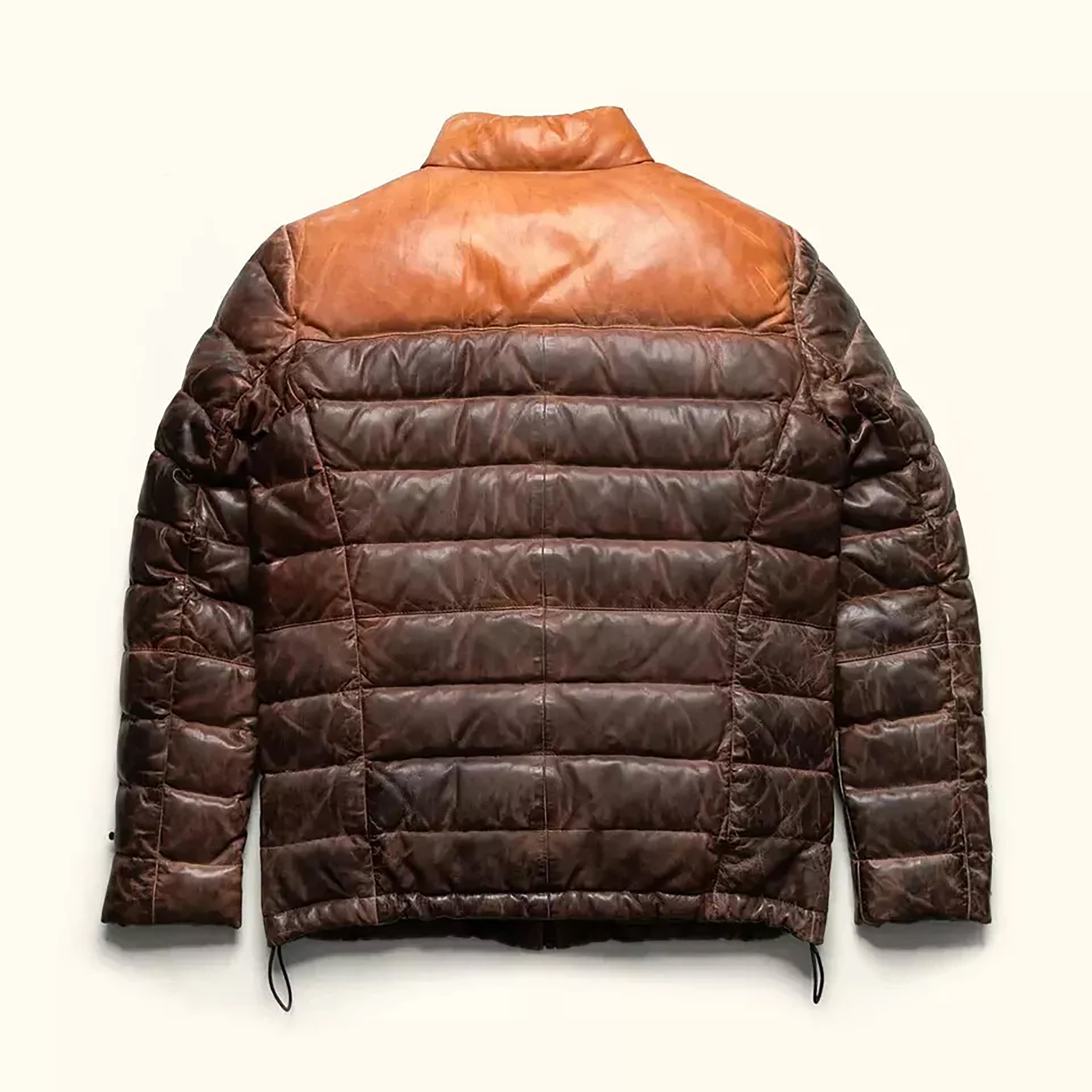 Men's Double Tone Distressed Quilted Style Sheepskin Leather Puffer Jacket