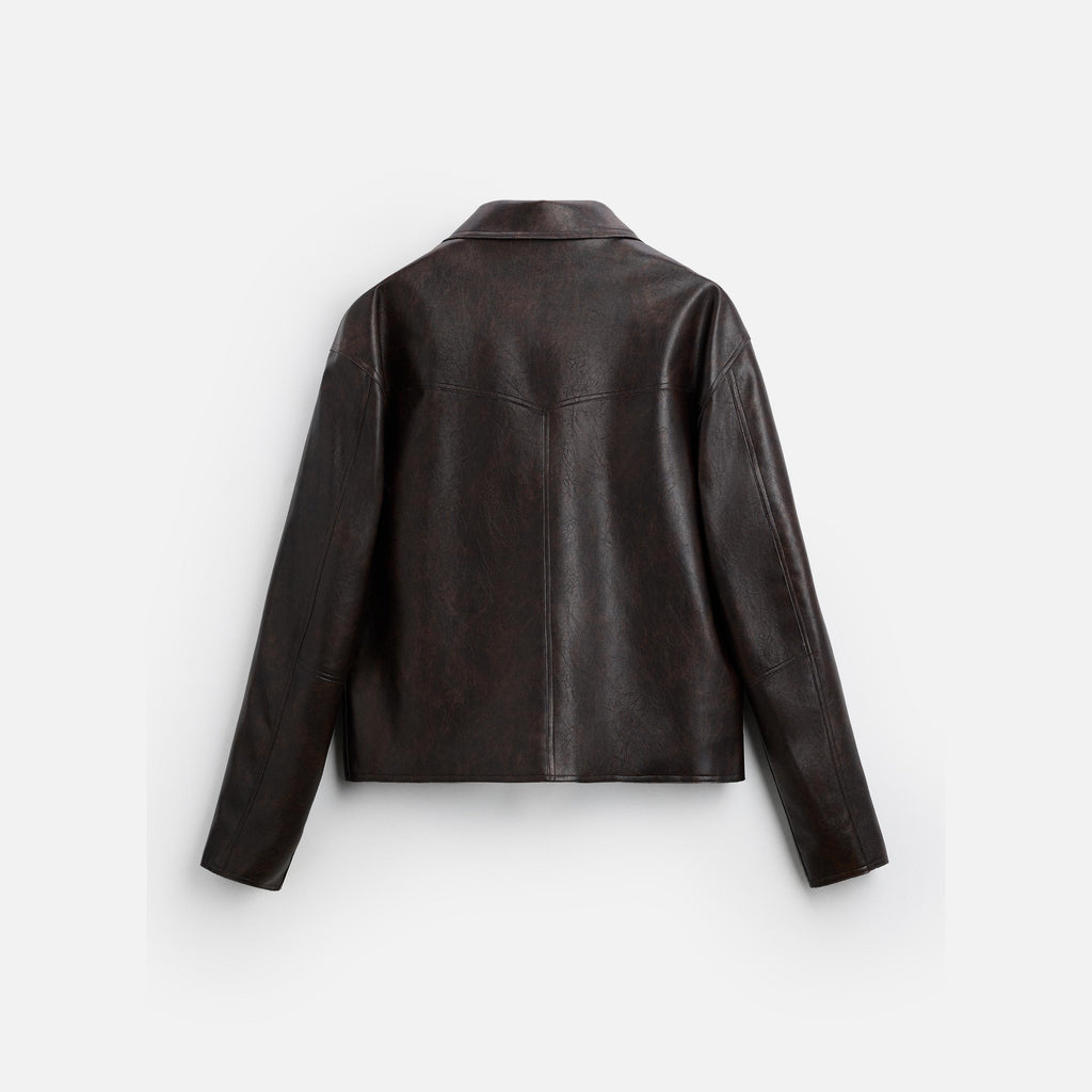 Men's Faded Simple Leather Jacket Brown