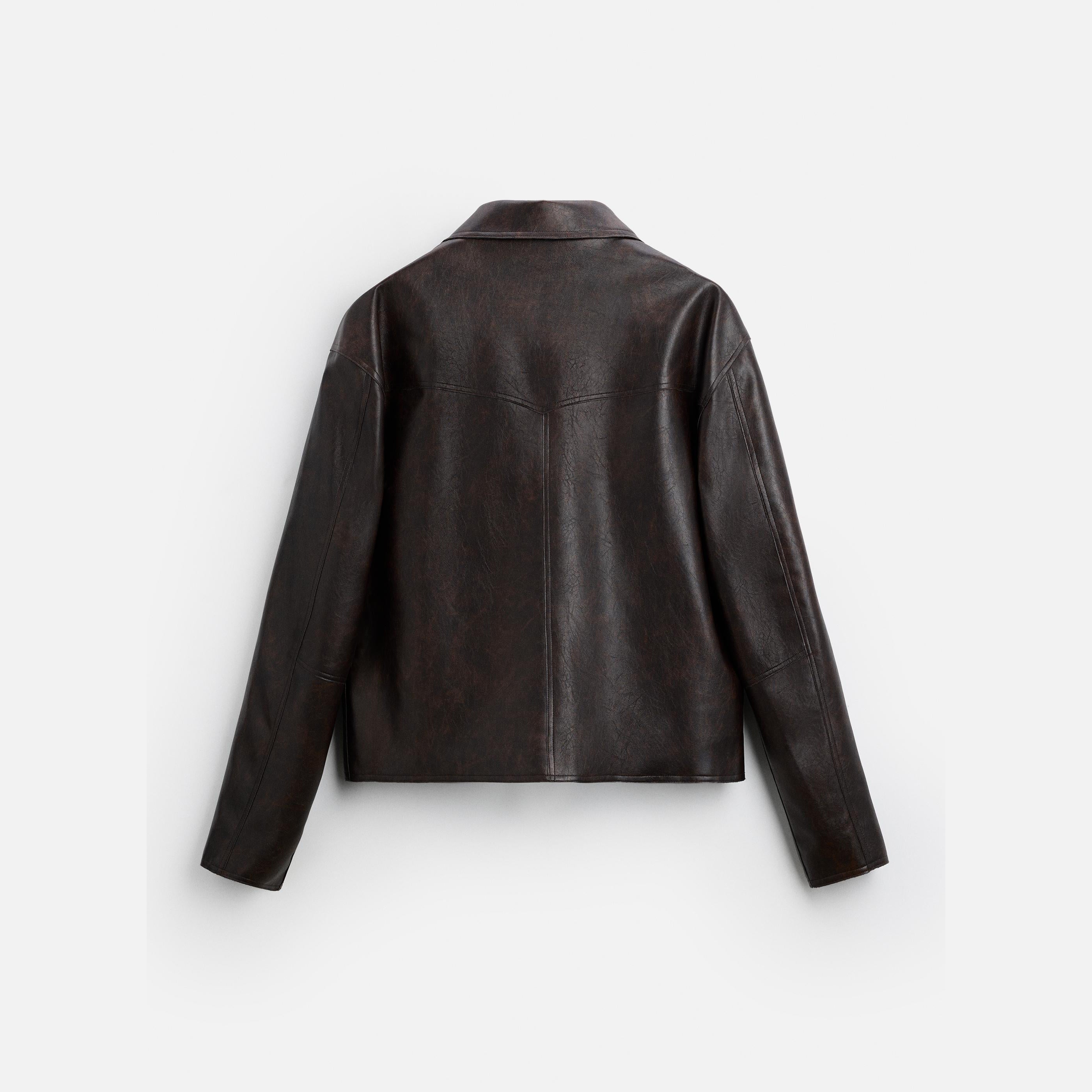 Men's Faded Simple Leather Jacket Brown