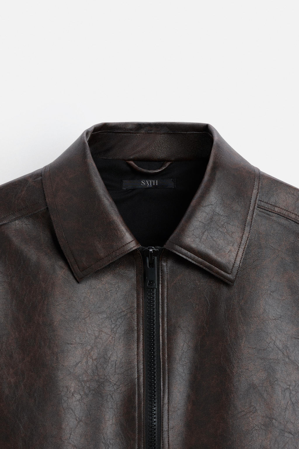 Men's Faded Simple Leather Jacket Brown