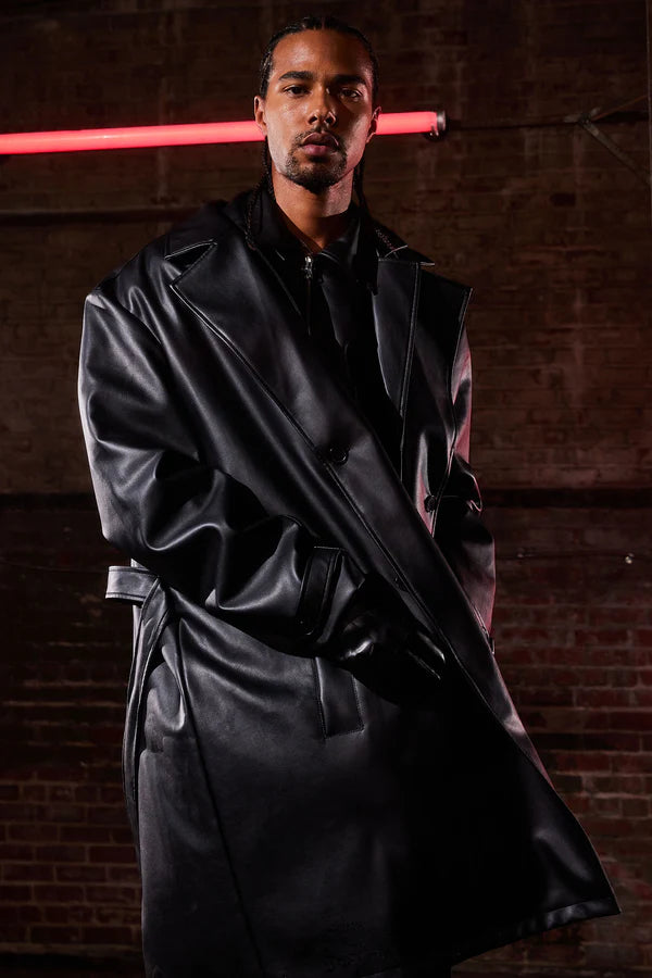 Men's Feeling Risky Double Breasted Leather Trench Coat