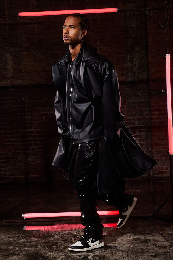 Men's Feeling Risky Double Breasted Leather Trench Coat