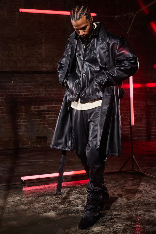 Men's Feeling Risky Double Breasted Leather Trench Coat