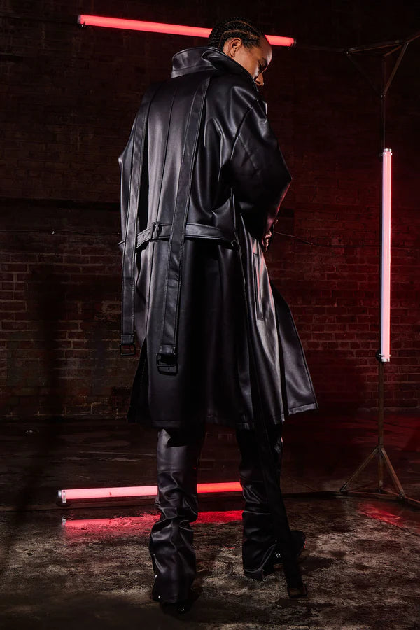 Men's Feeling Risky Double Breasted Leather Trench Coat