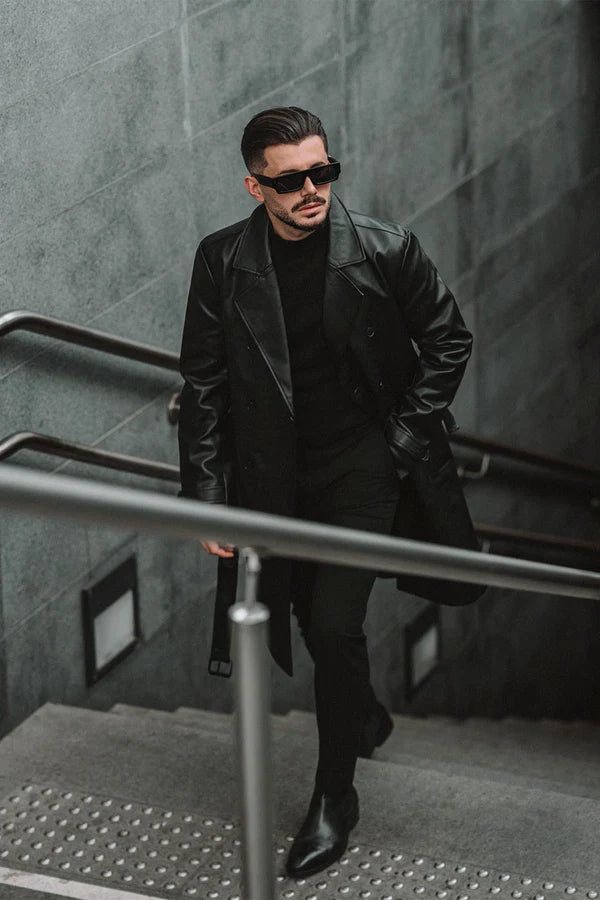 Men's Feeling Risky Double Breasted Leather Trench Coat