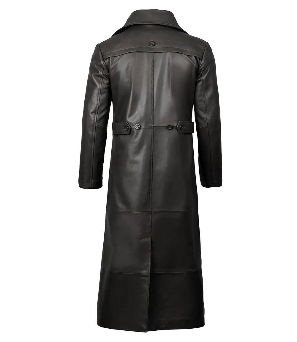 Men’s Full Length Real Leather Black Duster Coat