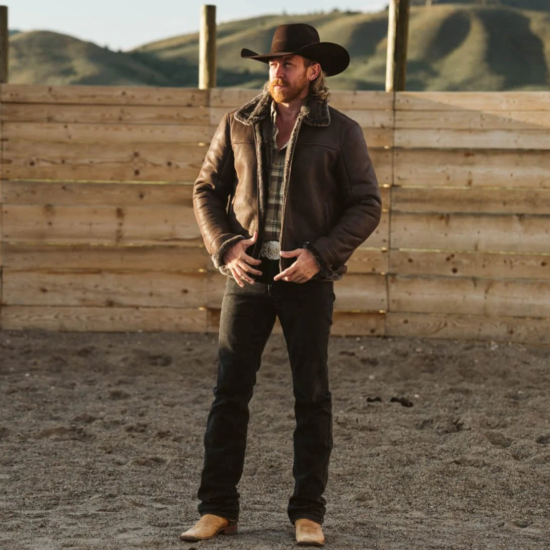 Men's Fur & Shearling Leather Jacket Espresso Brown