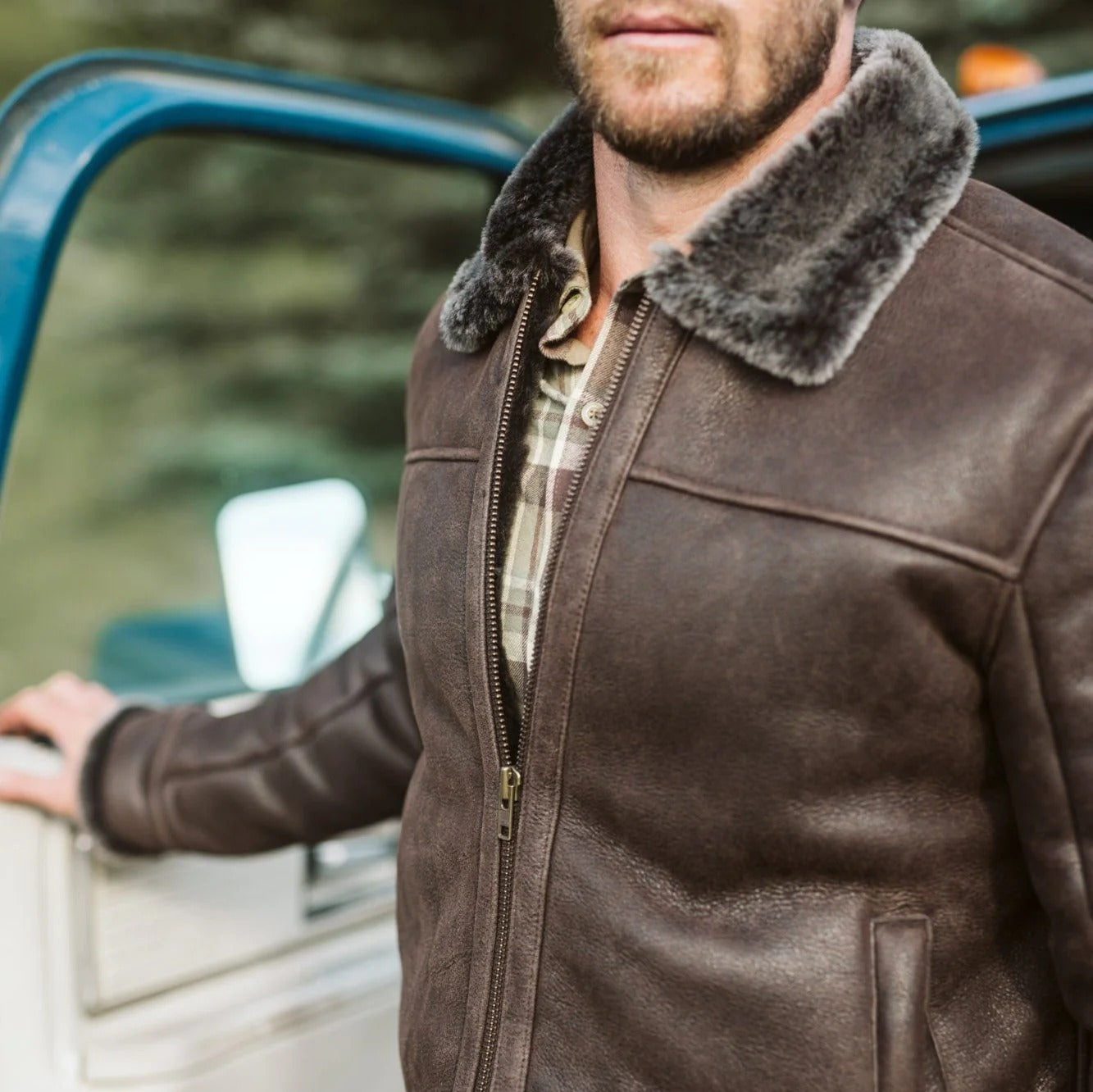 Men's Fur & Shearling Leather Jacket Espresso Brown