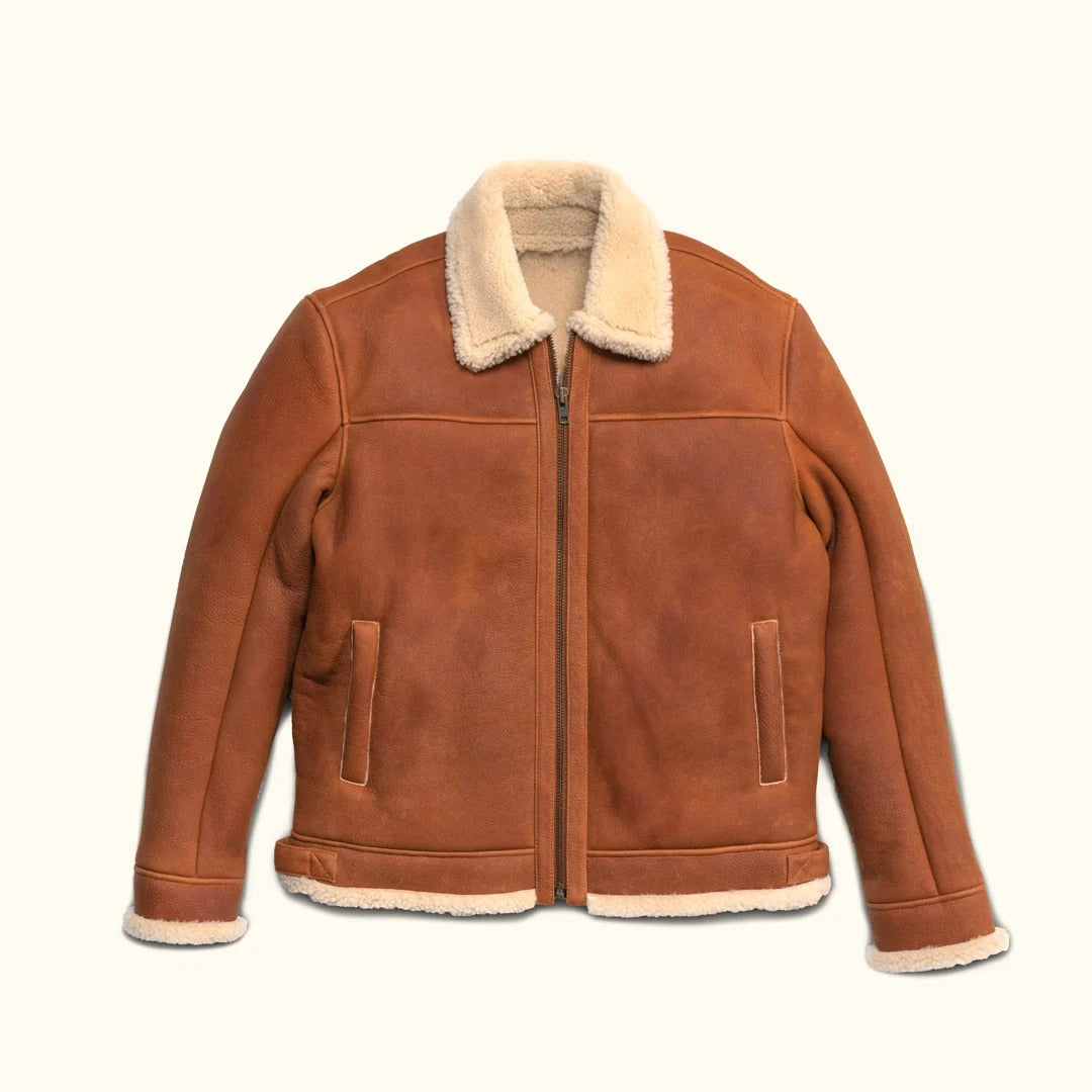 Men's Fur & Shearling Leather Jacket Light Brown
