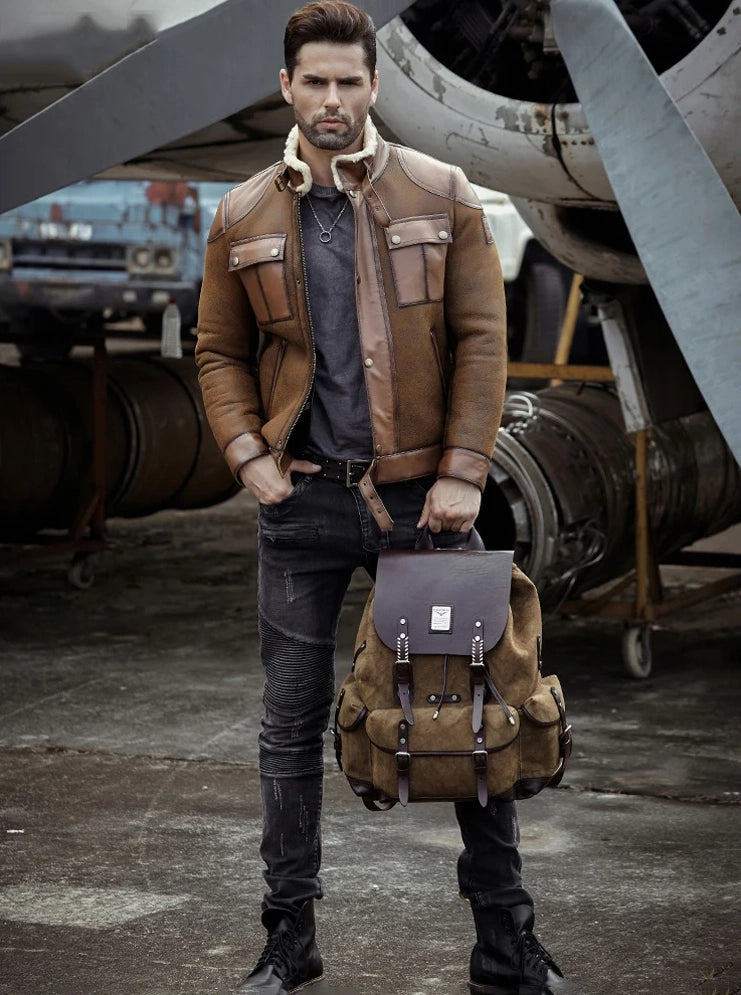 Men's Fur & Shearling Leather Jacket in Brown