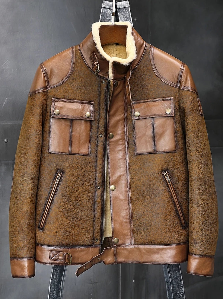 Men's Fur & Shearling Leather Jacket in Brown