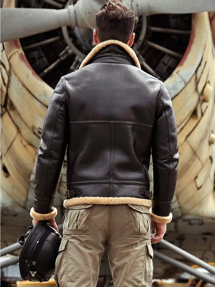 Men's Fur & Shearling Sheepskin Leather Jacket in Brown