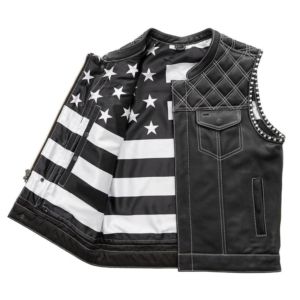 Men's Genuine Cowhide Leather Motorcycle Vest