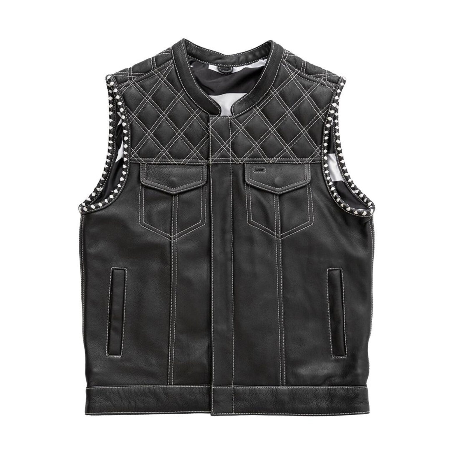Men's Genuine Cowhide Leather Motorcycle Vest