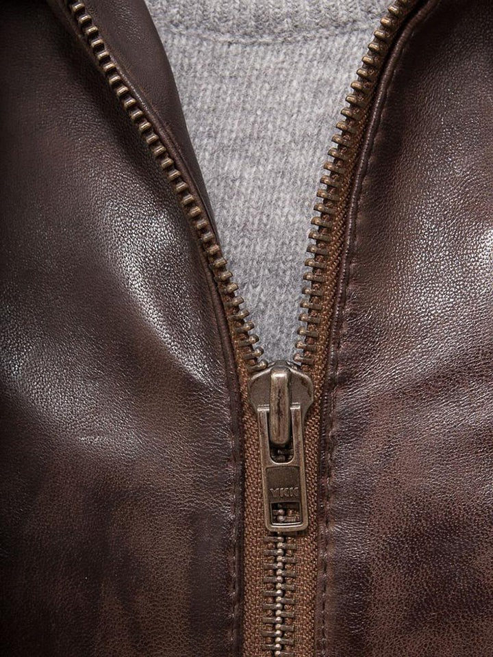 Men's George Brown Removable Hooded Leather Jacket