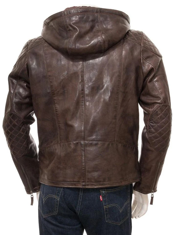 Men's George Brown Removable Hooded Leather Jacket