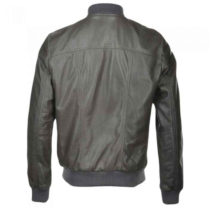 Men's Grey Lambskin Bomber Leather Jacket
