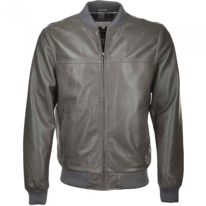Men's Grey Lambskin Bomber Leather Jacket