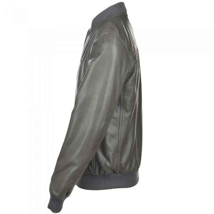 Men's Grey Lambskin Bomber Leather Jacket
