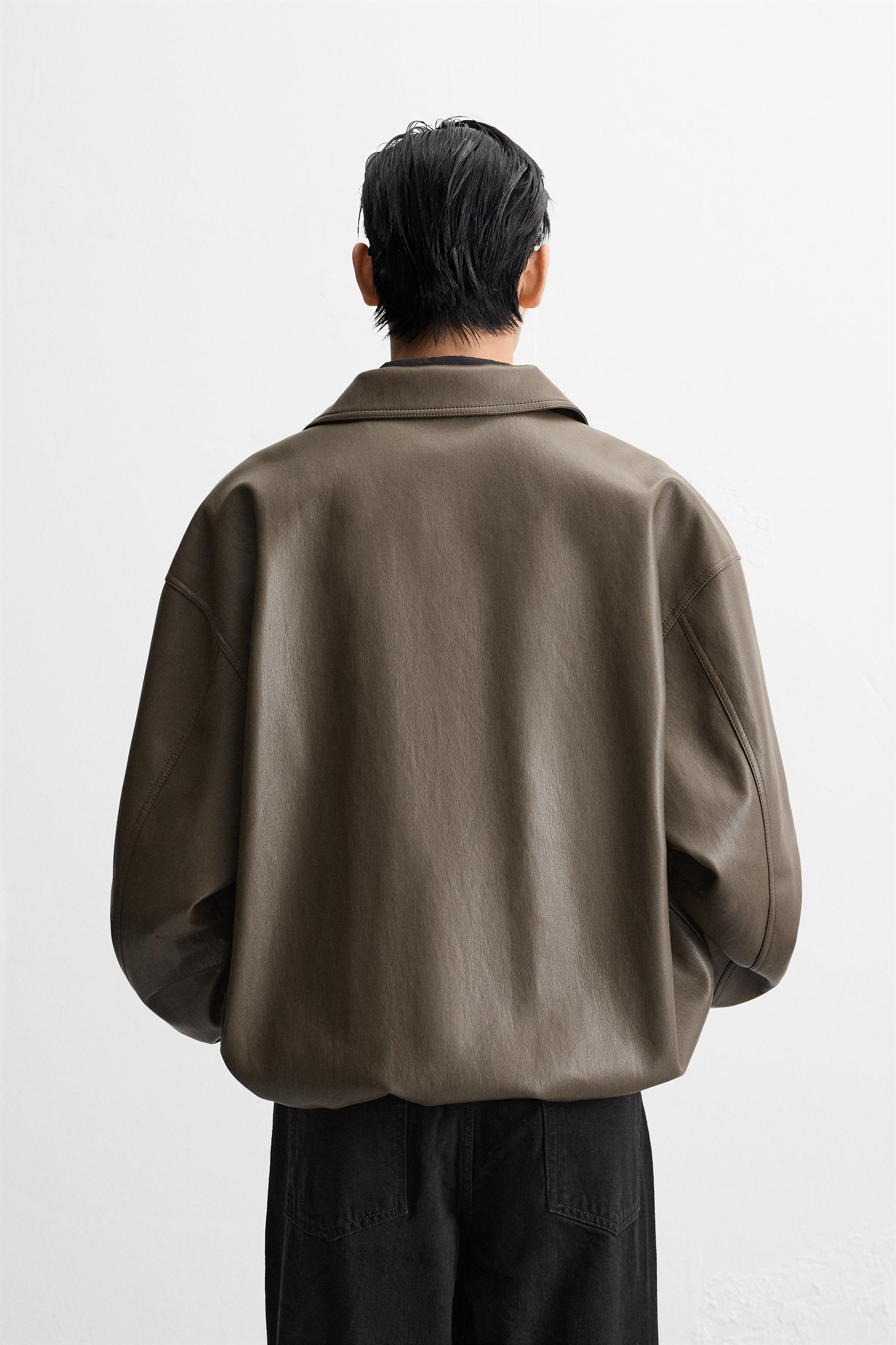 Graue schlichte Lederjacke für Herren