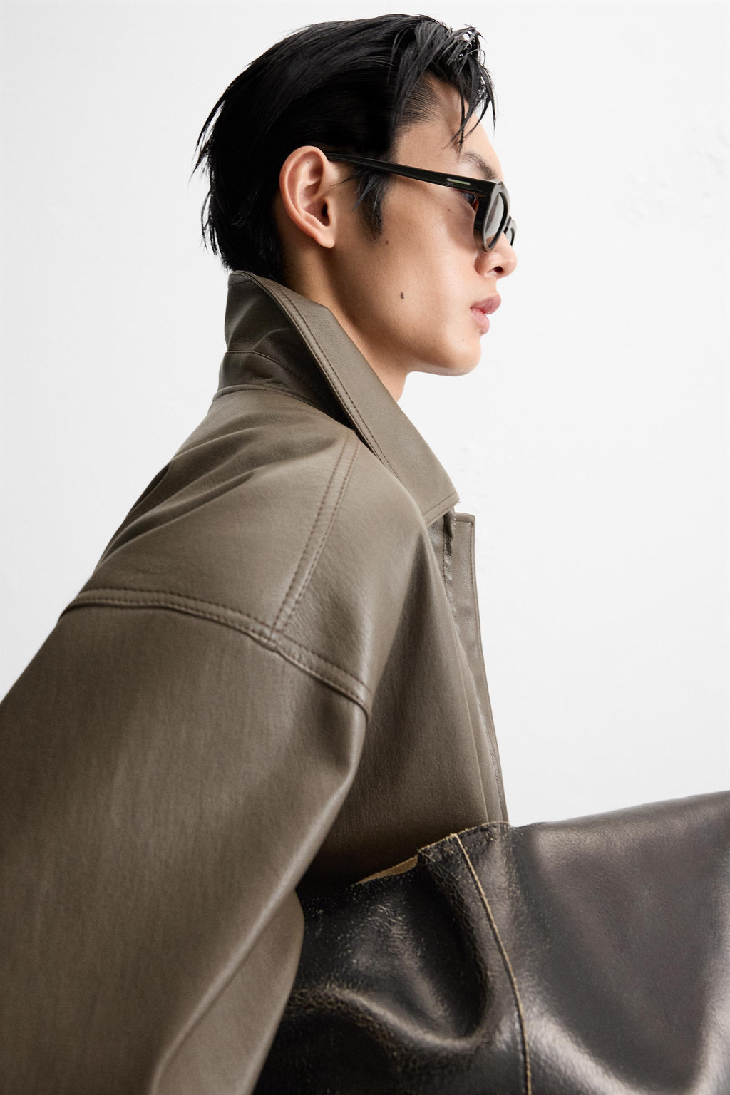 Graue schlichte Lederjacke für Herren