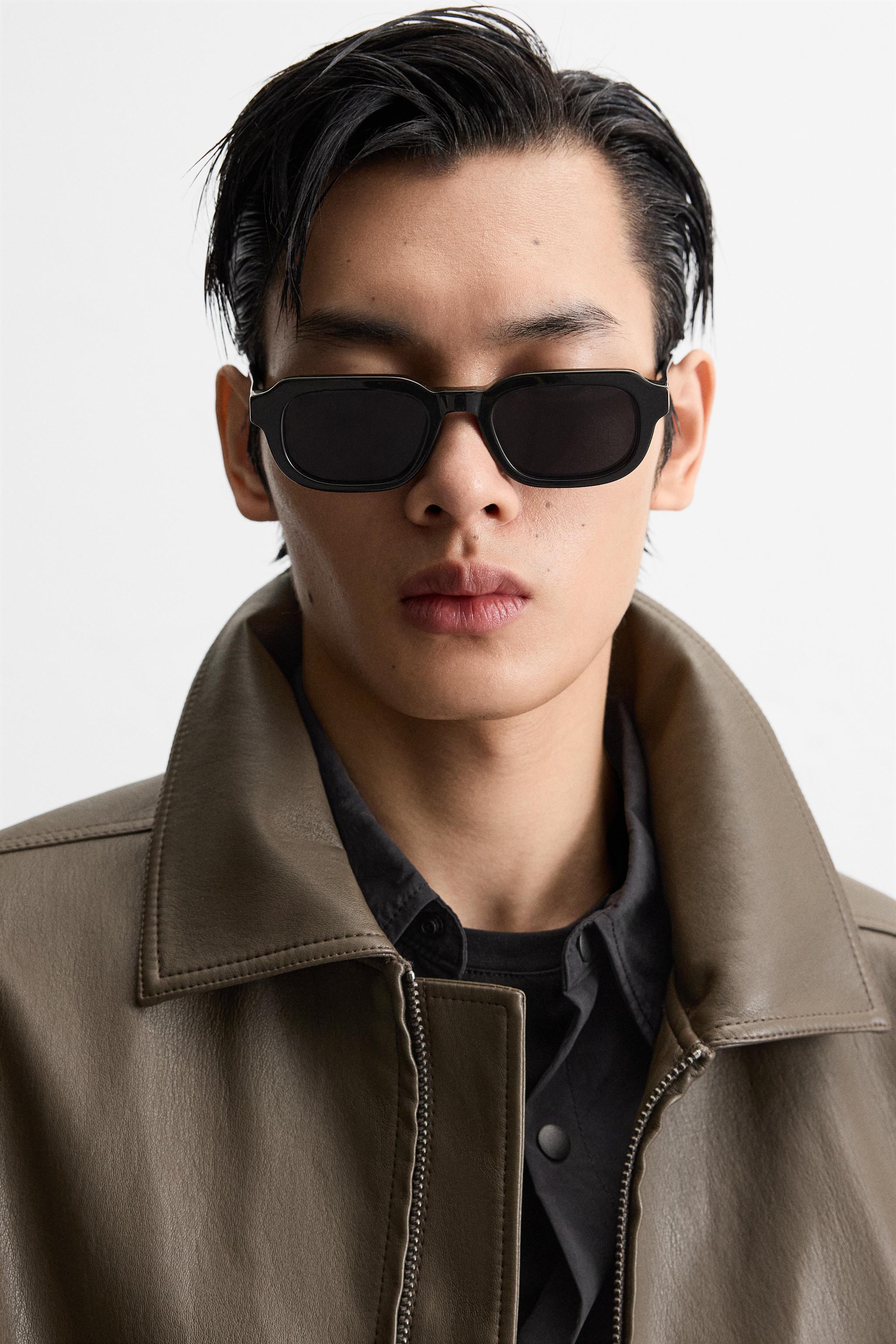 Graue schlichte Lederjacke für Herren