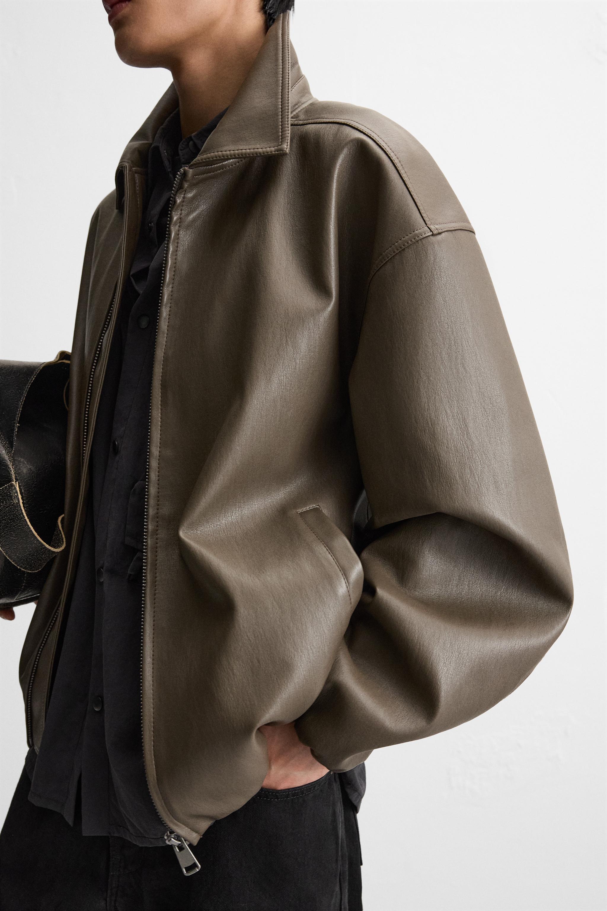 Graue schlichte Lederjacke für Herren