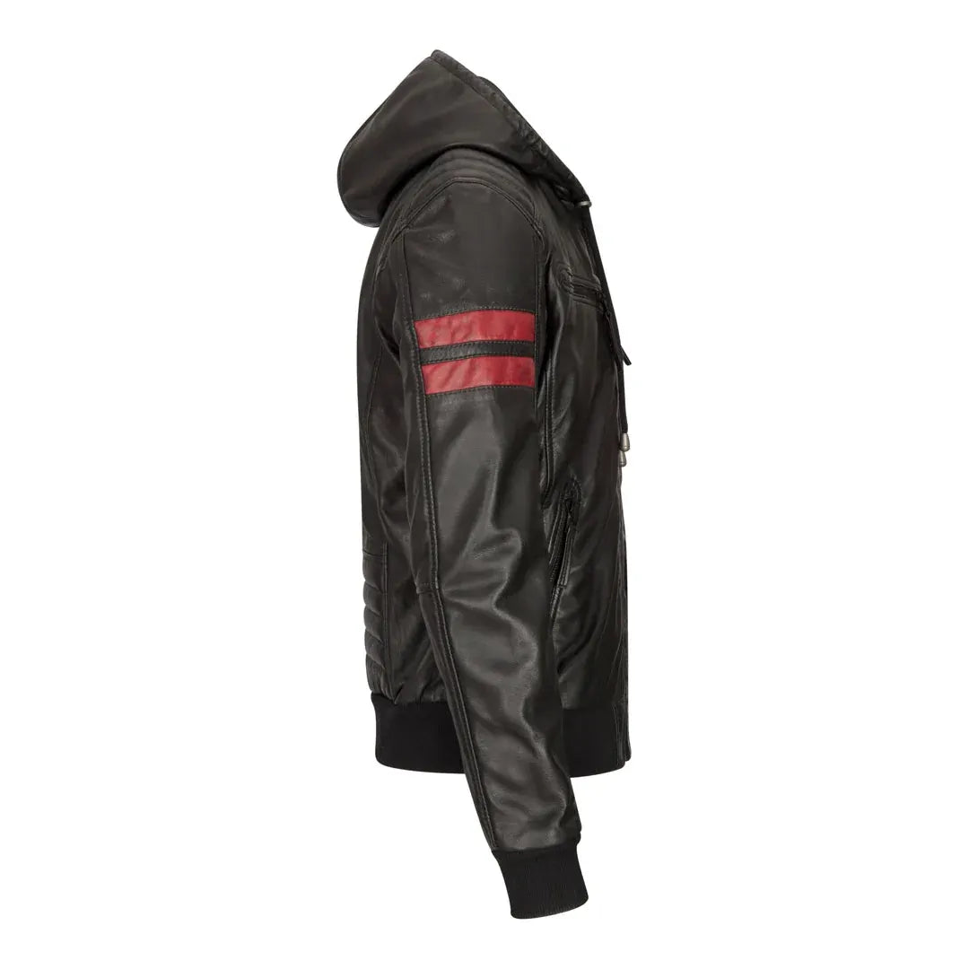 Men's Hooded Quilted Leather Bomber Jacket