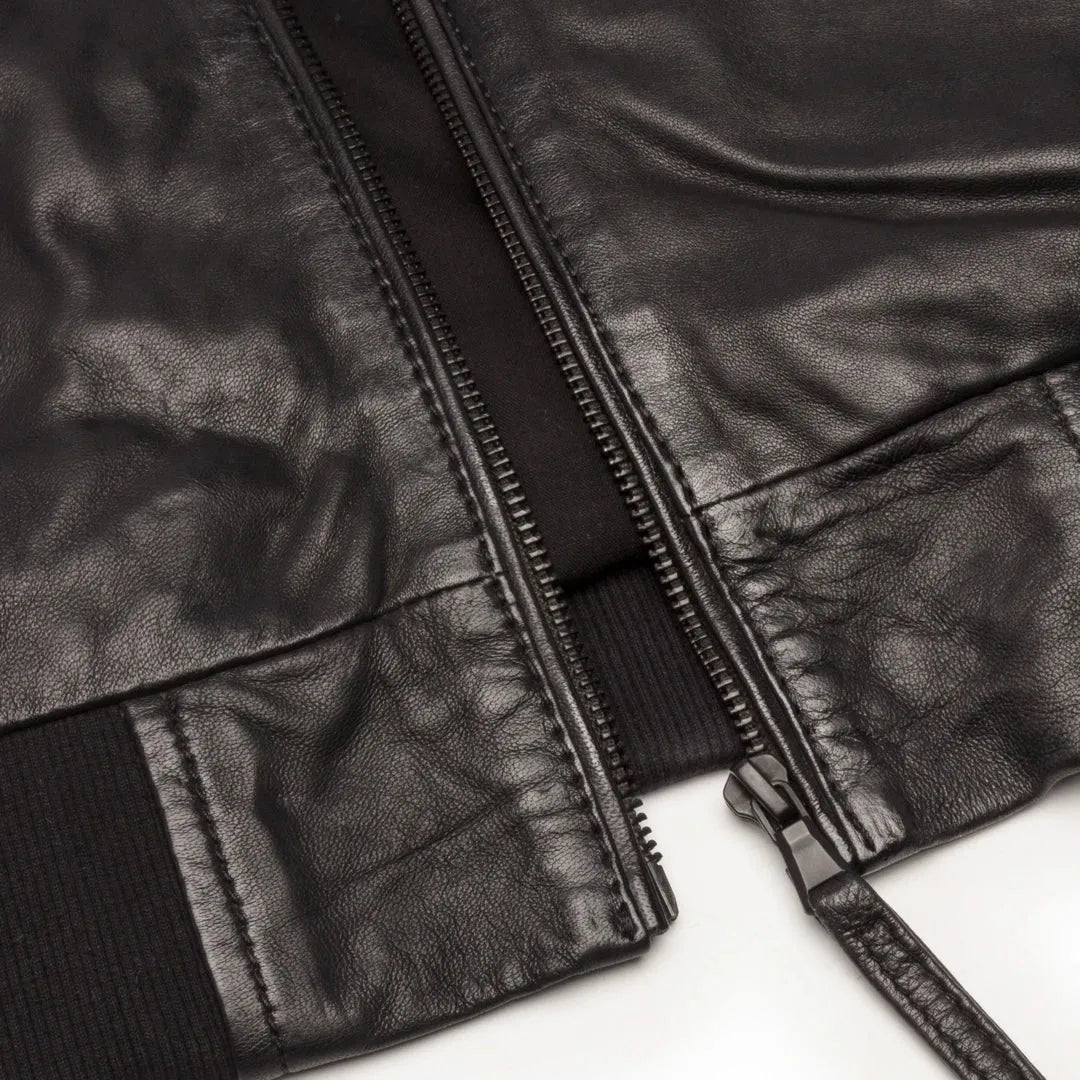 Men's Hooded Quilted Leather Bomber Jacket