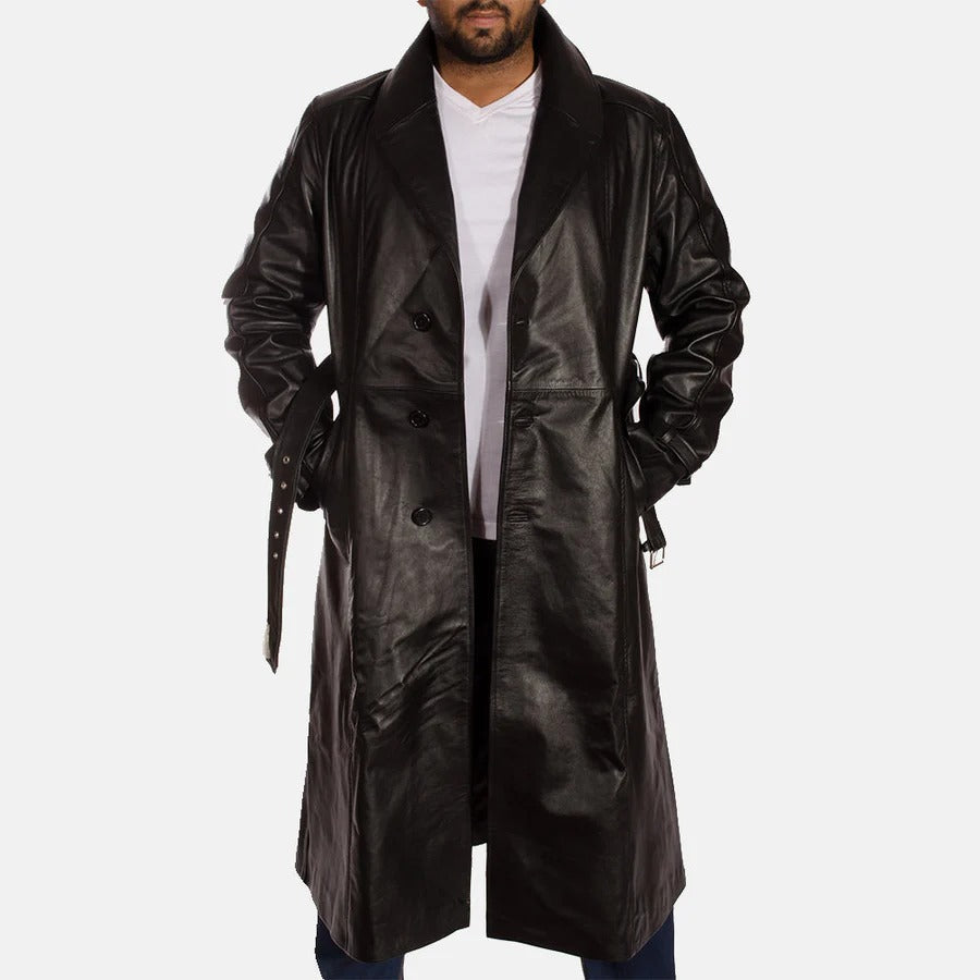 Men's Hooligan Black Leather Trench Coat