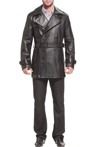 Men’s Lambskin Leather Belted Trench Coat