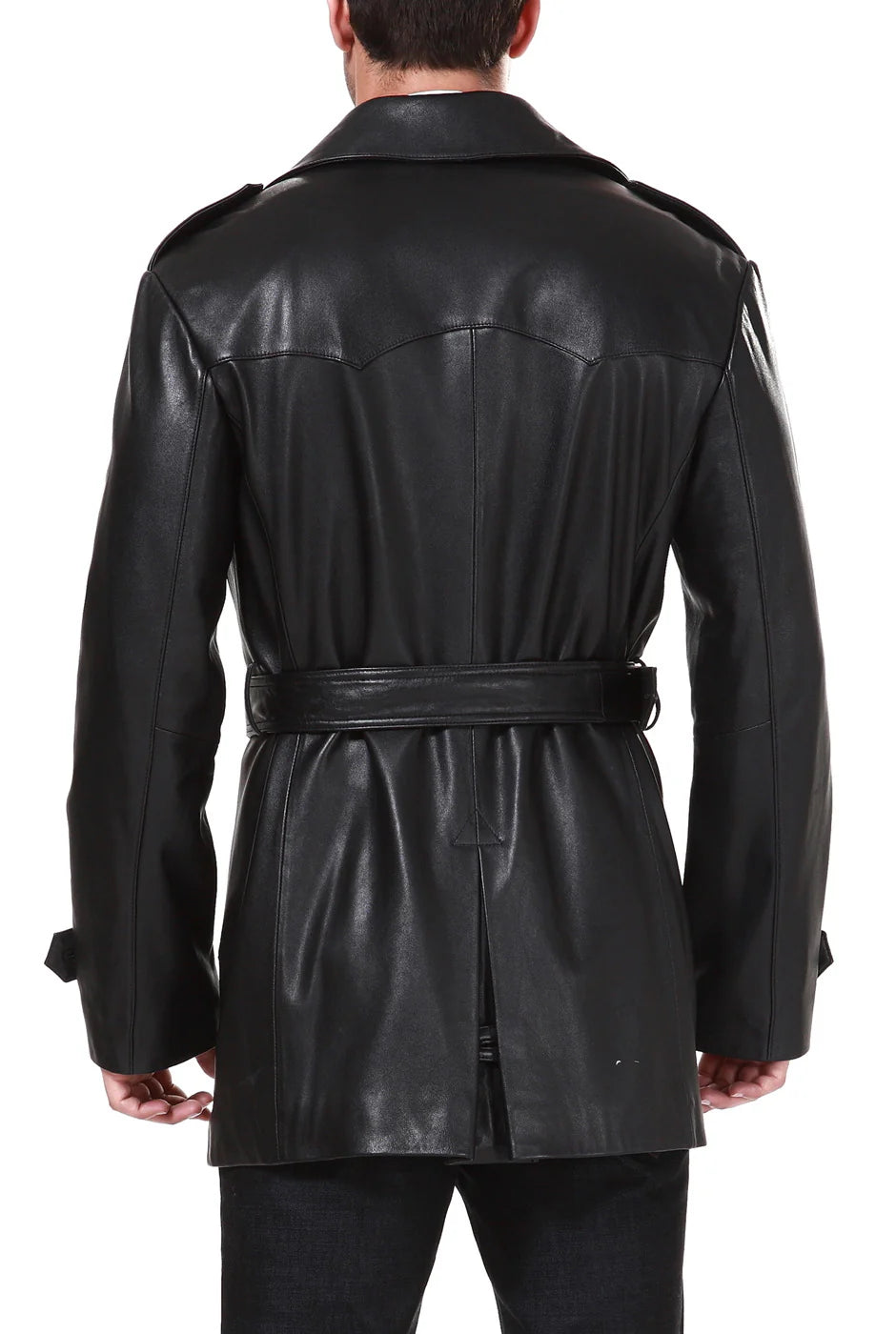 Men’s Lambskin Leather Belted Trench Coat