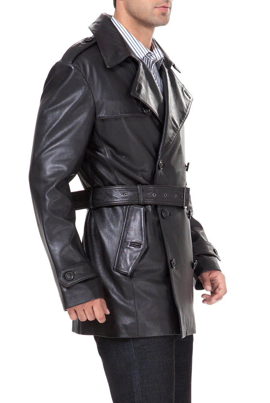 Men’s Lambskin Leather Belted Trench Coat