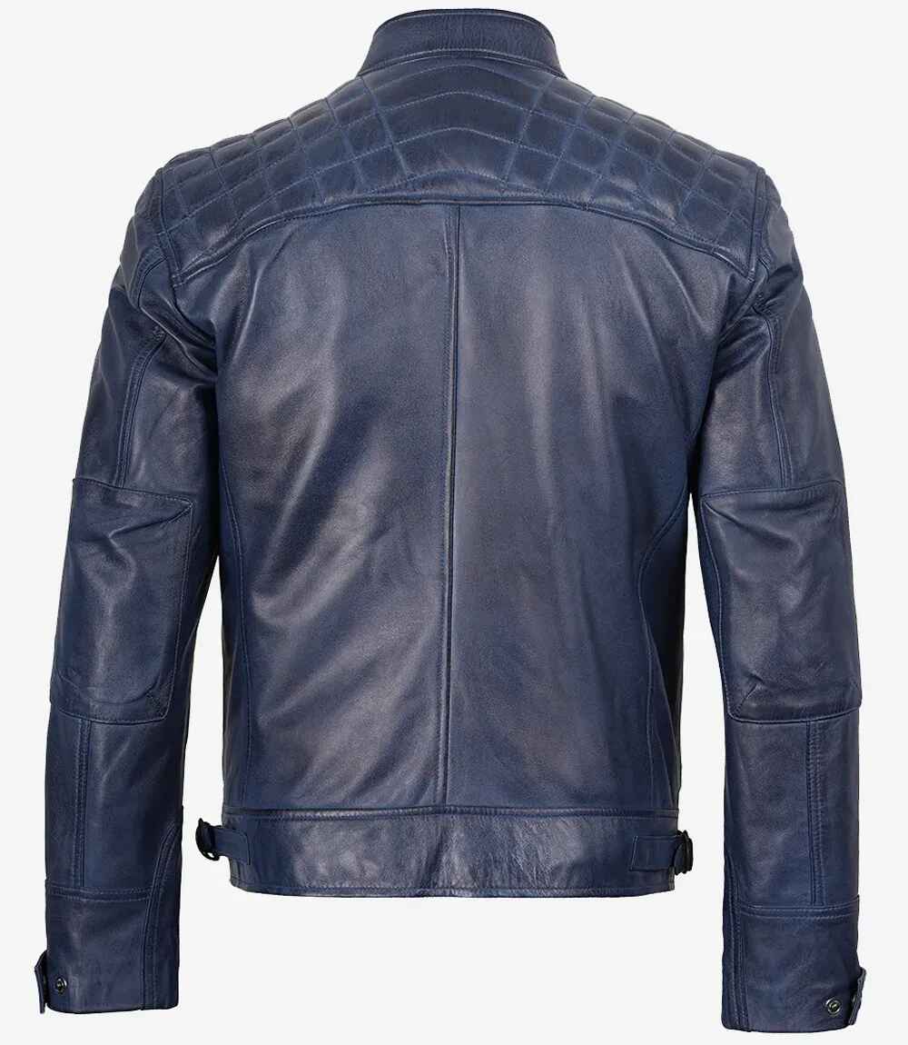 Men's Leather Blue Wax Biker Jacket