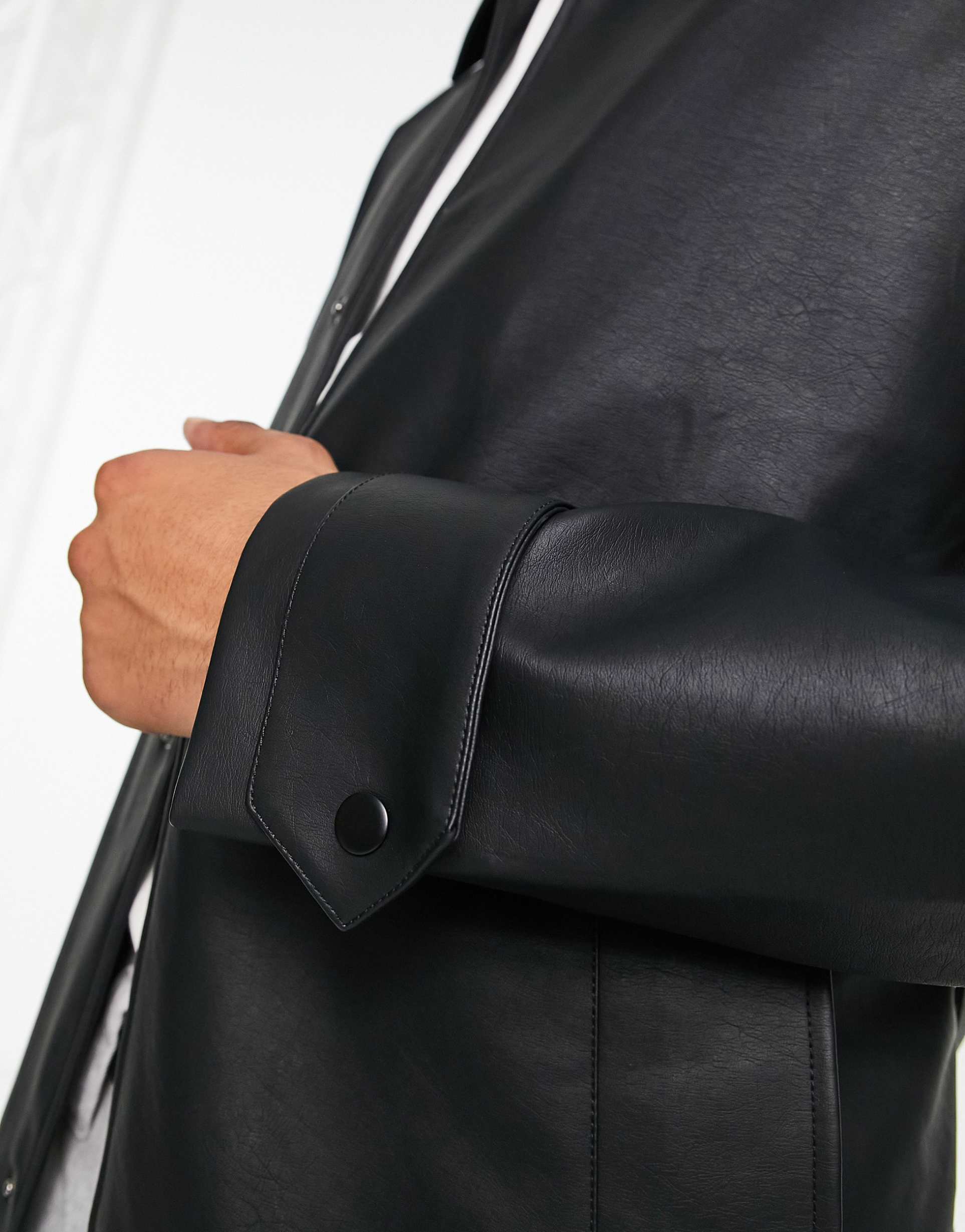 Men's Leather Trench Coat with Belt in Black