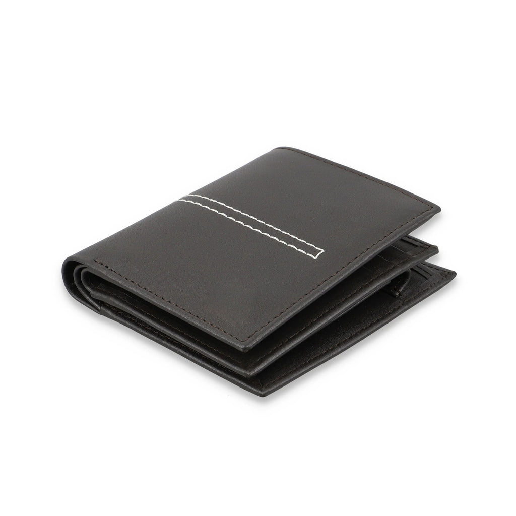 Men's Leather Wallet in Black and Brown with Six Card Slots