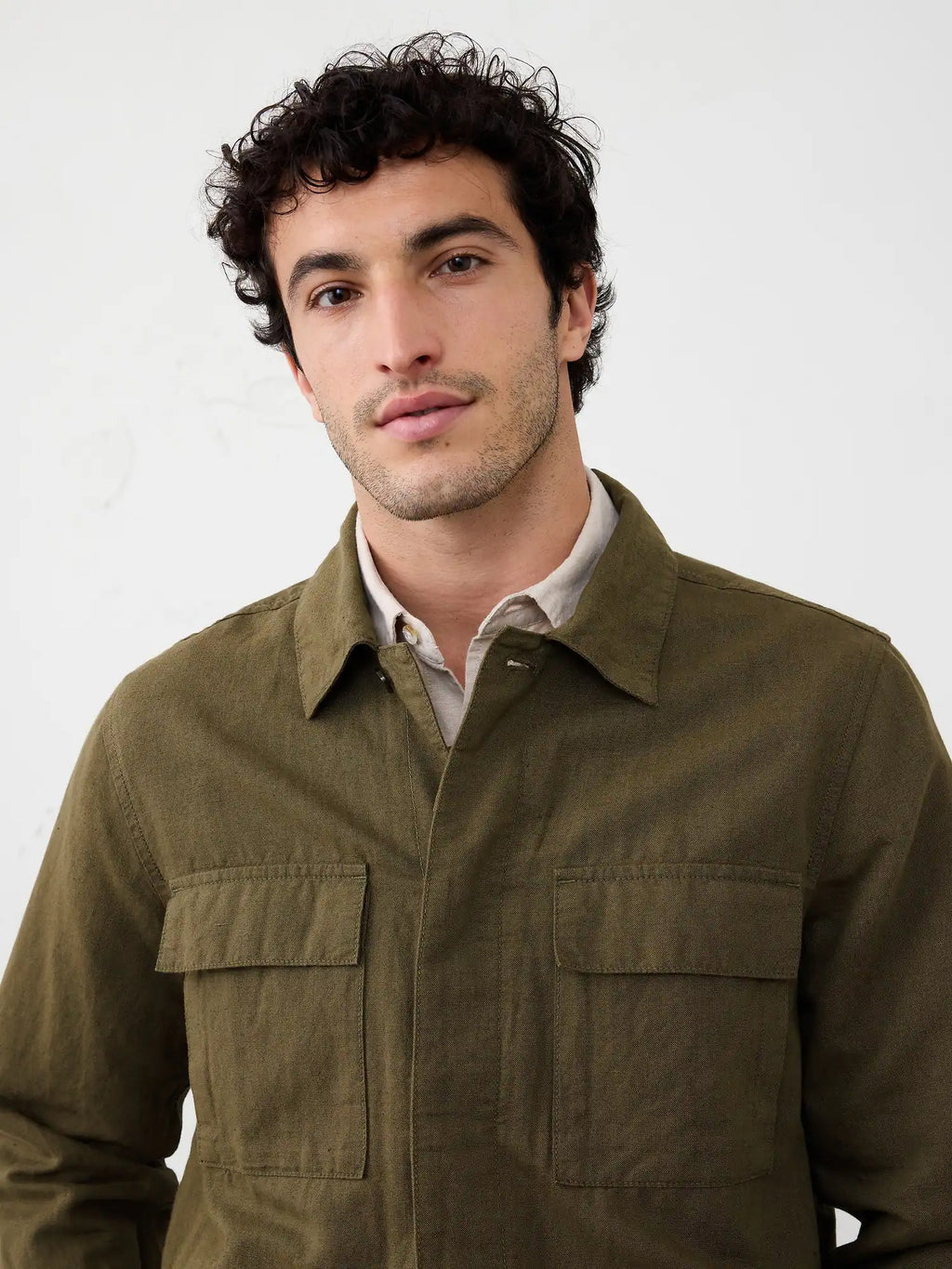 Men's Linen-Blend Field Light Weight Jacket in Cream