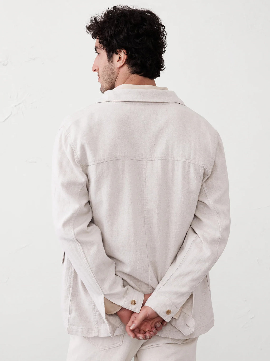 Men's Linen-Blend Field Light Weight Jacket in Cream